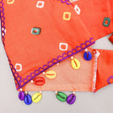 Orange Bandhani Embroidered V-Neck Top with Layered Lehenga Skirt for Girls - BYB PREMIUM
