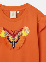 Orange Butterfly Embroidered Sweatshirt for Kids - BYB PREMIUM