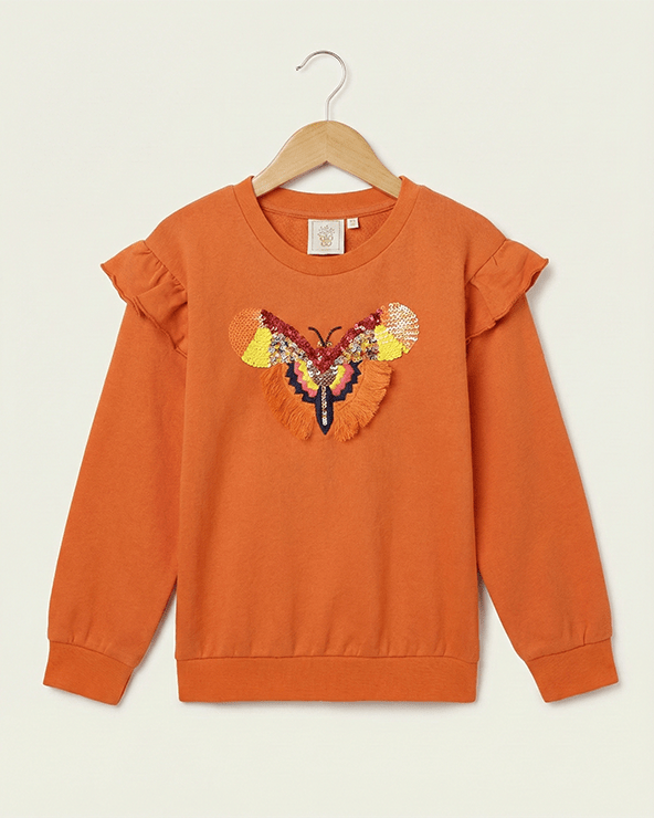 Orange Butterfly Embroidered Sweatshirt for Kids - BYB PREMIUM