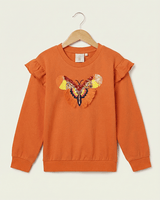 Orange Butterfly Embroidered Sweatshirt for Kids - BYB PREMIUM