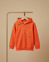 Orange Cotton Boys Hooded Sweatshirt with Sequin Text - BYB PREMIUM