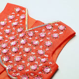 Orange Girls Lehenga Choli Set in Tussar Silk with Embroidery & Net Dupatta - BYB PREMIUM
