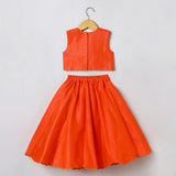 Orange Girls Lehenga Choli Set in Tussar Silk with Embroidery & Net Dupatta - BYB PREMIUM