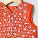 Orange Girls Lehenga Choli Set in Tussar Silk with Embroidery & Net Dupatta - BYB PREMIUM