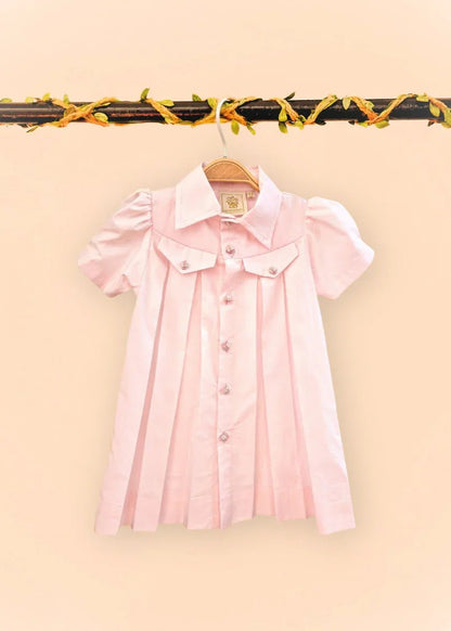 Paper poplin baby pink pleated shirt dress - BYB PREMIUM