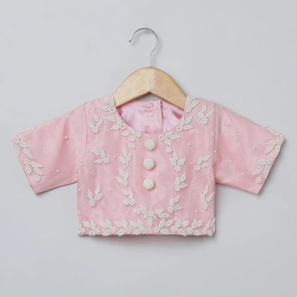 Pastel Pink & White Embroidered Lehenga Choli Set for Girls - BYB PREMIUM