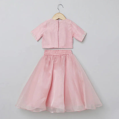 Pastel Pink & White Embroidered Lehenga Choli Set for Girls - BYB PREMIUM