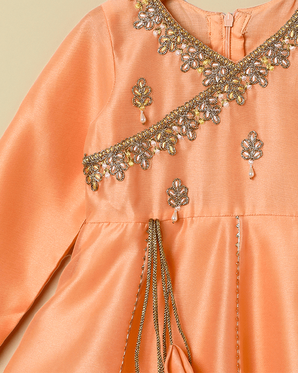 Peach Chanderi Silk Anarkali for Girls with Hand Embroidery - BYB PREMIUM