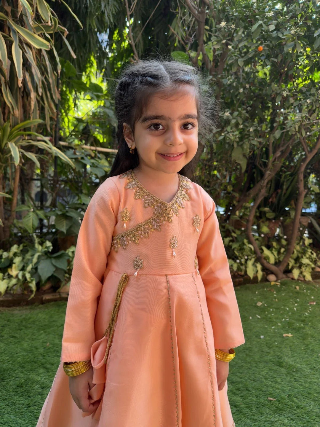 Peach Chanderi Silk Anarkali for Girls with Hand Embroidery - BYB PREMIUM