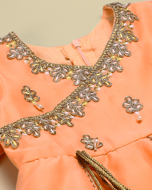 Peach Chanderi Silk Anarkali for Girls with Hand Embroidery - BYB PREMIUM