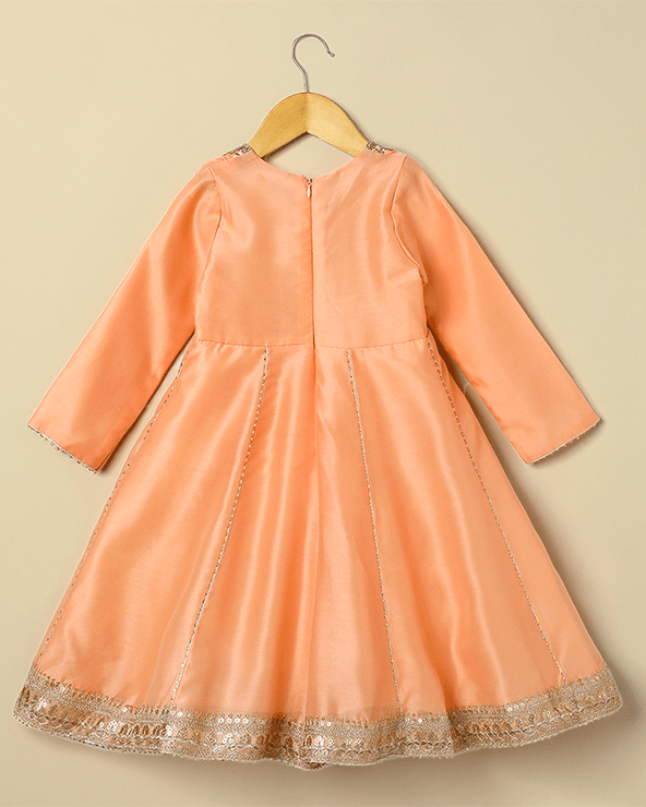 Peach chanderi silk anarkali for girls with hand embroidery   byb premium