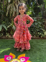 Load image into Gallery viewer, Peach Floral Chiffon Top Sharara Set for Girls - BYB PREMIUM
