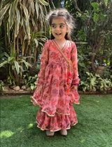 Peach Floral Chiffon Top Sharara Set for Girls - BYB PREMIUM