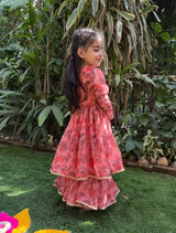 Peach Floral Chiffon Top Sharara Set for Girls - BYB PREMIUM