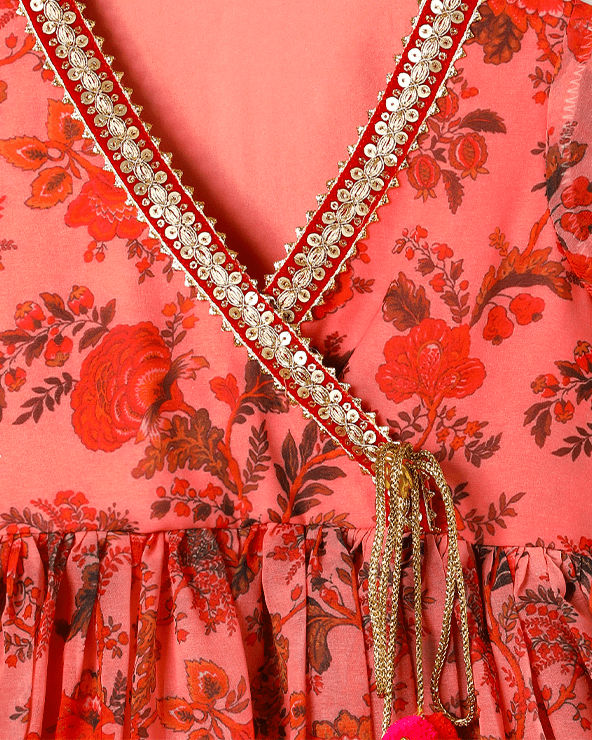 Peach Floral Chiffon Top Sharara Set for Girls - BYB PREMIUM