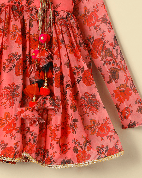 Peach Floral Chiffon Top Sharara Set for Girls - BYB PREMIUM