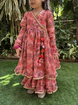 Peach Floral Chiffon Top Sharara Set for Girls - BYB PREMIUM