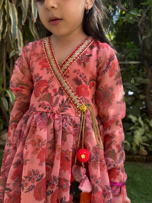 Peach Floral Chiffon Top Sharara Set for Girls - BYB PREMIUM