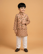 Load image into Gallery viewer, Peach Floral Print Boys Kurta Set with White Pajama | Premium Cotton Ethnic Wear - BYB PREMIUM
