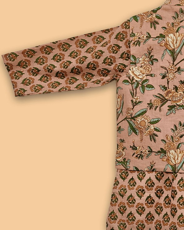 Peach Floral Print Boys Kurta Set with White Pajama | Premium Cotton Ethnic Wear - BYB PREMIUM