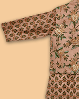 Peach Floral Print Boys Kurta Set with White Pajama | Premium Cotton Ethnic Wear - BYB PREMIUM