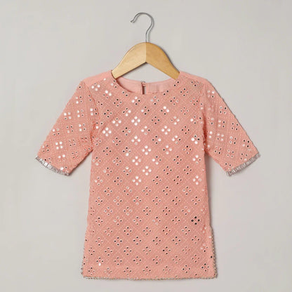 Peach Georgette Sharara Set with Mirror Work - BYB PREMIUM