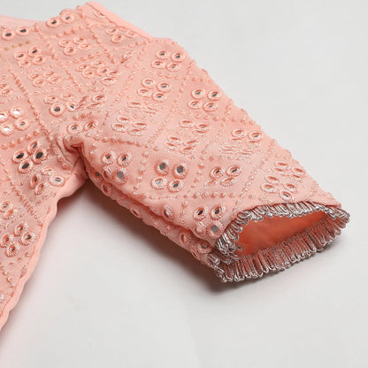 Peach Georgette Sharara Set with Mirror Work - BYB PREMIUM