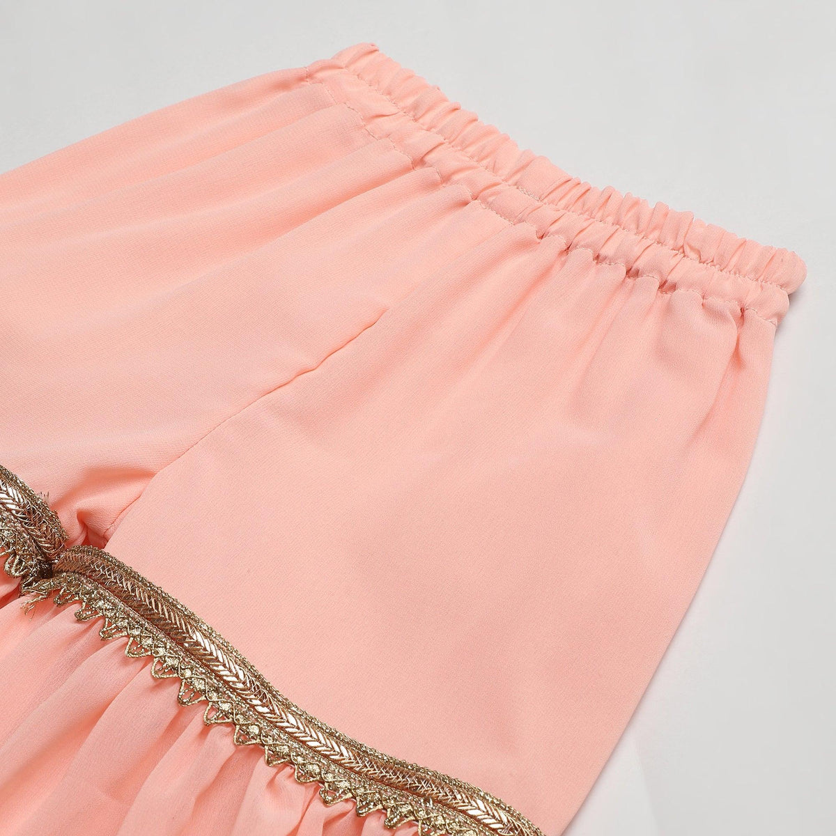 Peach kaftan kurta sharara set with embroidery & tassel dupatta   byb premium