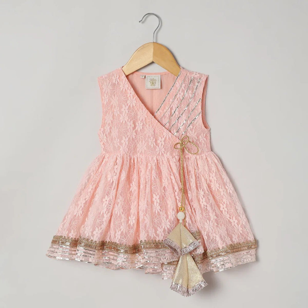 Peach Kaftan Kurta Sharara Set with Embroidery & Tassel Dupatta - BYB PREMIUM