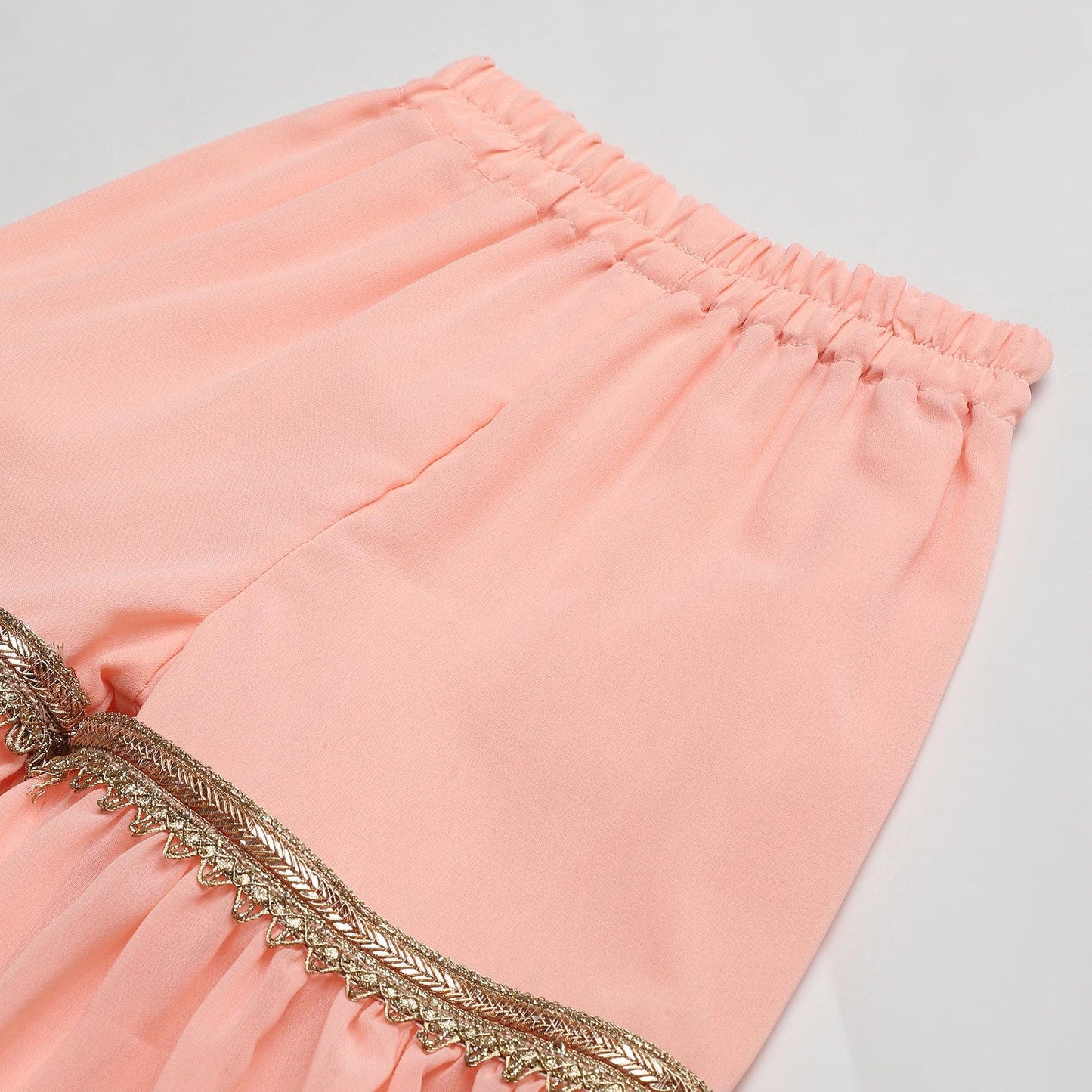 Peach Kaftan Kurta Sharara Set with Embroidery & Tassel Dupatta - BYB PREMIUM