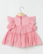 Load image into Gallery viewer, Pink Chiffon Woven Frill Sleeve Solid Dress for Girls - BYB PREMIUM
