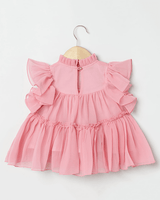 Pink Chiffon Woven Frill Sleeve Solid Dress for Girls - BYB PREMIUM