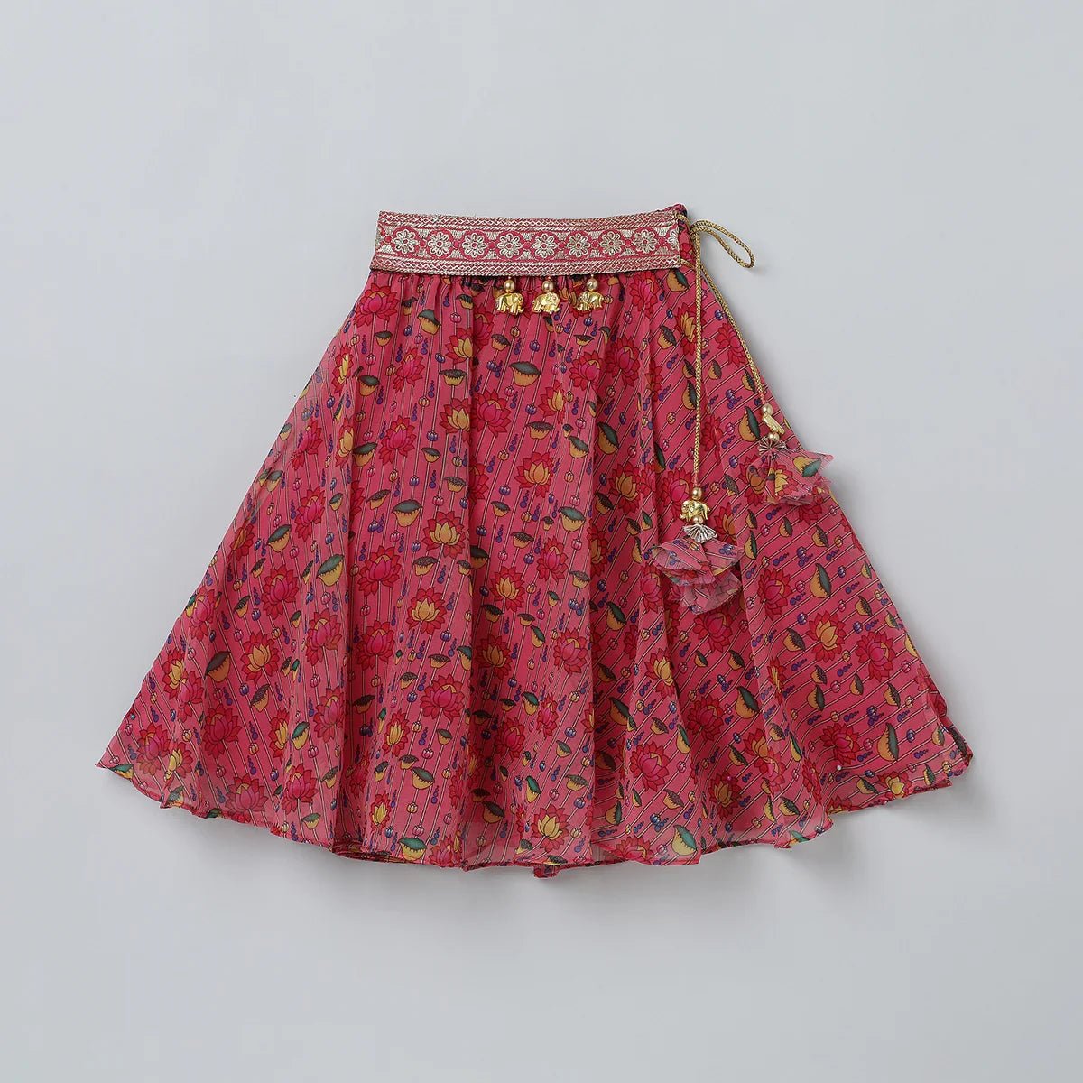 Pink lotus printed georgette lehenga set   byb premium