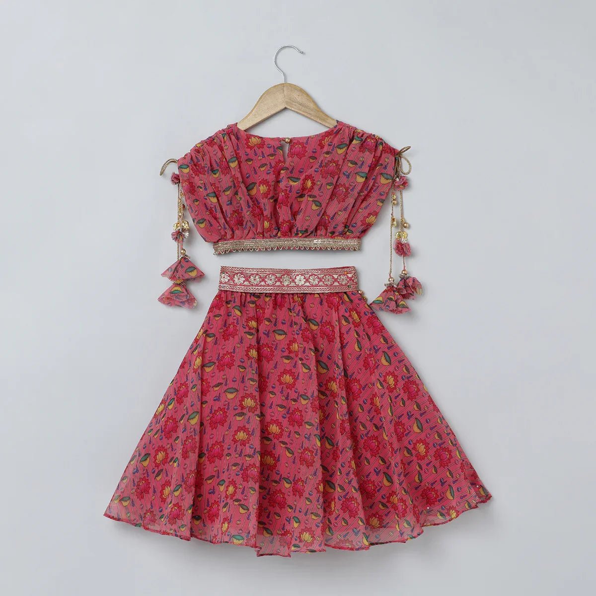 Pink lotus printed georgette lehenga set   byb premium