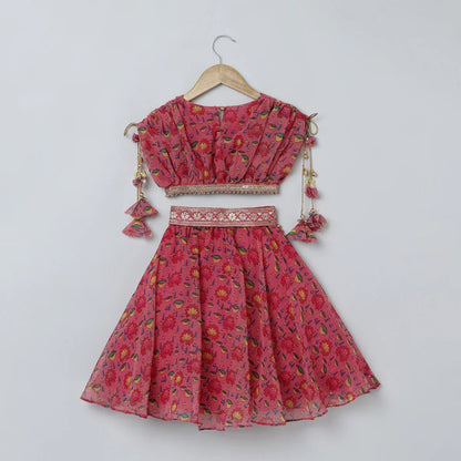 Pink Lotus Printed Georgette Lehenga Set - BYB PREMIUM