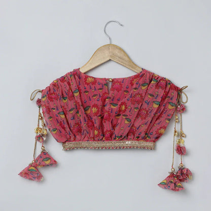 Pink Lotus Printed Georgette Lehenga Set - BYB PREMIUM