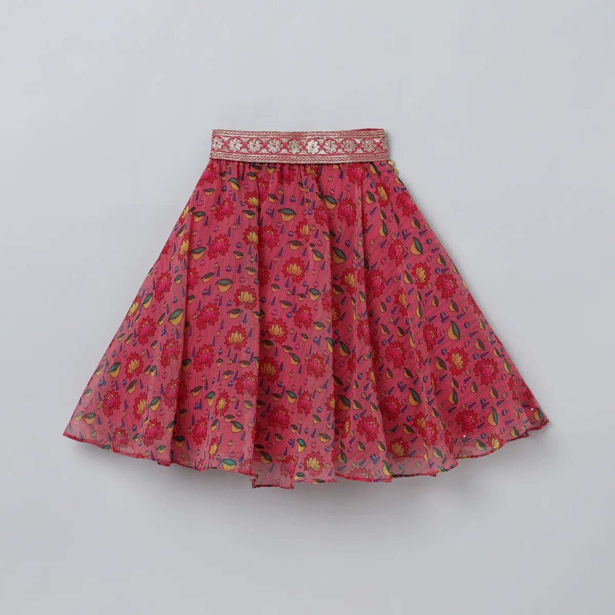 Pink lotus printed georgette lehenga set   byb premium