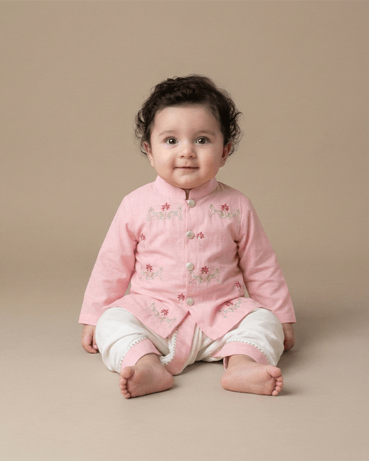 Pink Pure Cotton Baby Kurta Set with Elegant Gota Work - BYB PREMIUM