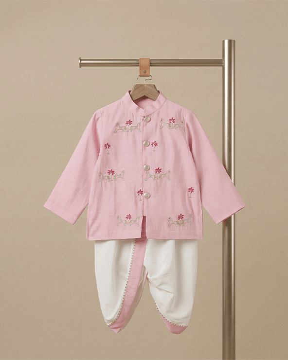 Pink Pure Cotton Baby Kurta Set with Elegant Gota Work - BYB PREMIUM