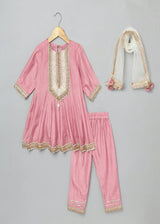 Pink Silk Girls Kurti Set with Dupatta | Festive Ethnic Wear - BYB PREMIUM