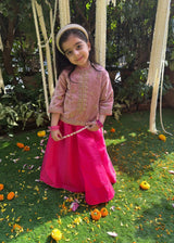 Pink Velvet Lehenga Set for Girls with Dupatta - BYB PREMIUM
