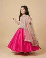 Pink Velvet Lehenga Set for Girls with Dupatta - BYB PREMIUM