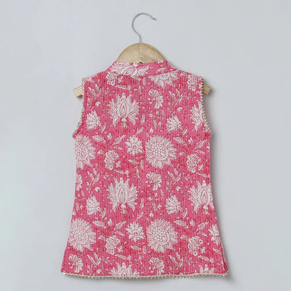 Pink & White Katha Stitch Kurti Dhoti Set for Girls - BYB PREMIUM