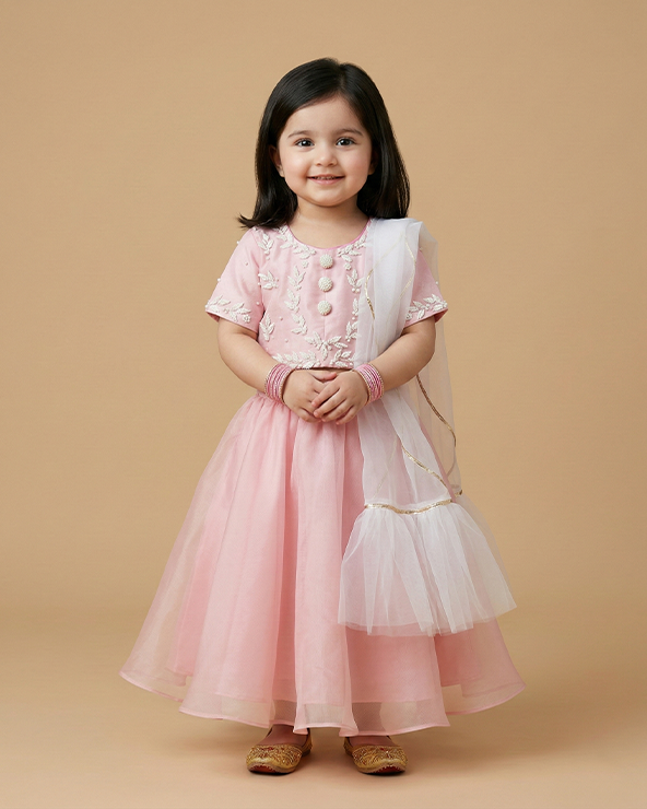 Baby pink organza girls lehenga choli set