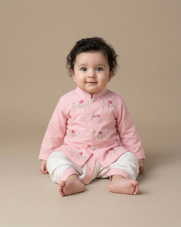Pink pure cotton baby kurta
