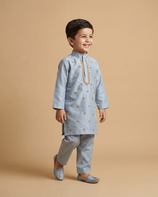Powder Blue Embroidered Kurta Pajama Set for Boys - BYB PREMIUM
