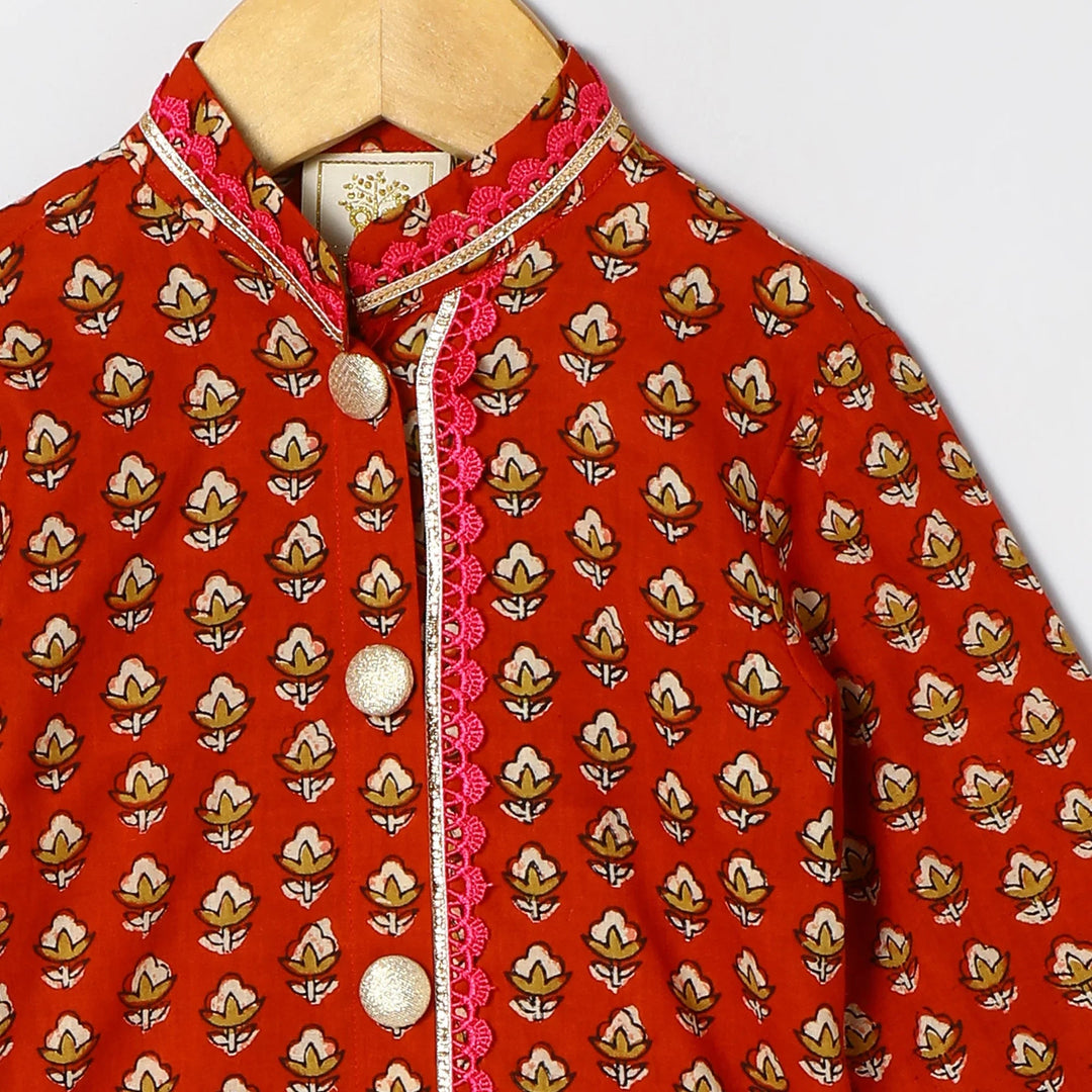 Pure cotton lace embelished short kurta and dhoti set - BYB PREMIUM