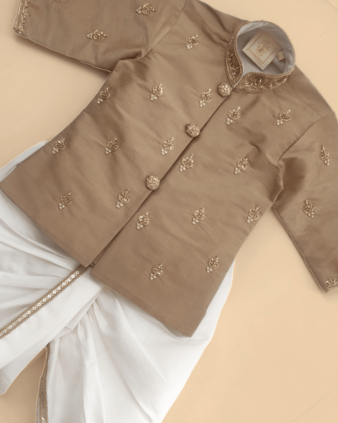 Pure Silk Kurta & Viscose Chanderi Dhoti Set for Babies with Zardozi Embroidery - BYB PREMIUM
