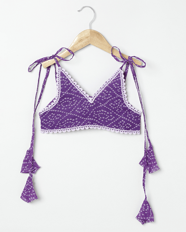 Purple Bandhani Printed Chiffon Lehenga Choli Set with Layered Skirt - BYB PREMIUM