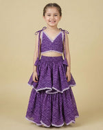 Load image into Gallery viewer, Purple Bandhani Printed Chiffon Lehenga Choli Set with Layered Skirt - BYB PREMIUM
